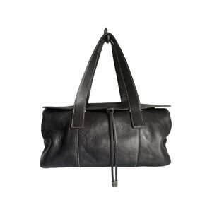 Adrienne Vittadini Black Pebbled Leather Satchel Handbag Bag